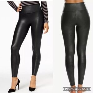 Spanx Faux Leather Leggings Black Coated Stretch Large